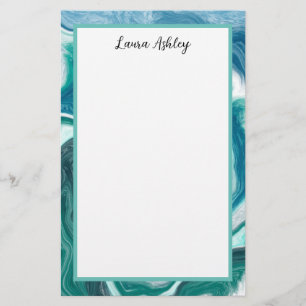 Blue and Turqio Fluid Art Personalized Stationery