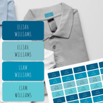 Blue and Turquoise Boy's Skinny Font Name Clothing Kids' Labels