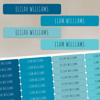 Blue And Turquoise Boy's Skinny Font Waterproof Kids' Labels by darlingandmay at Zazzle