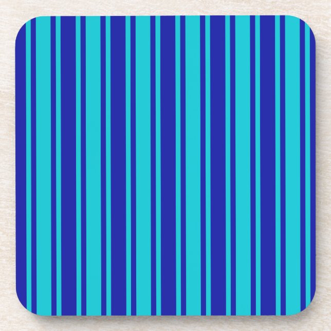 Blue and turquoise candy stripes beverage coaster (Front)