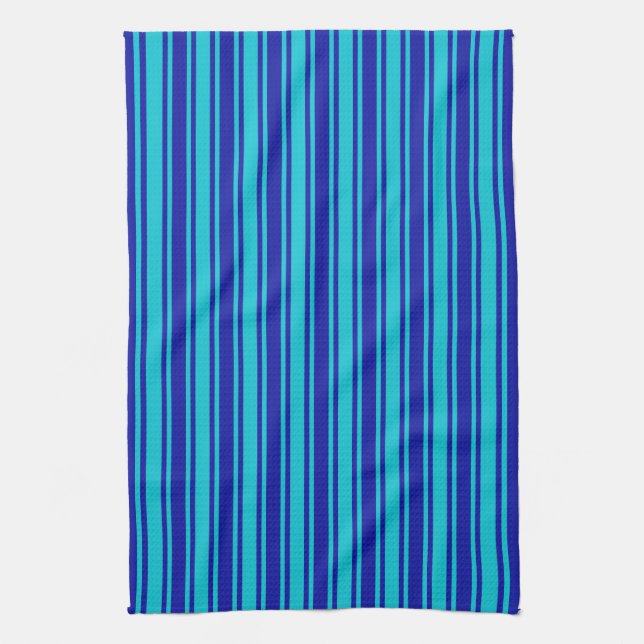 Blue and turquoise candy stripes kitchen towel (Vertical)