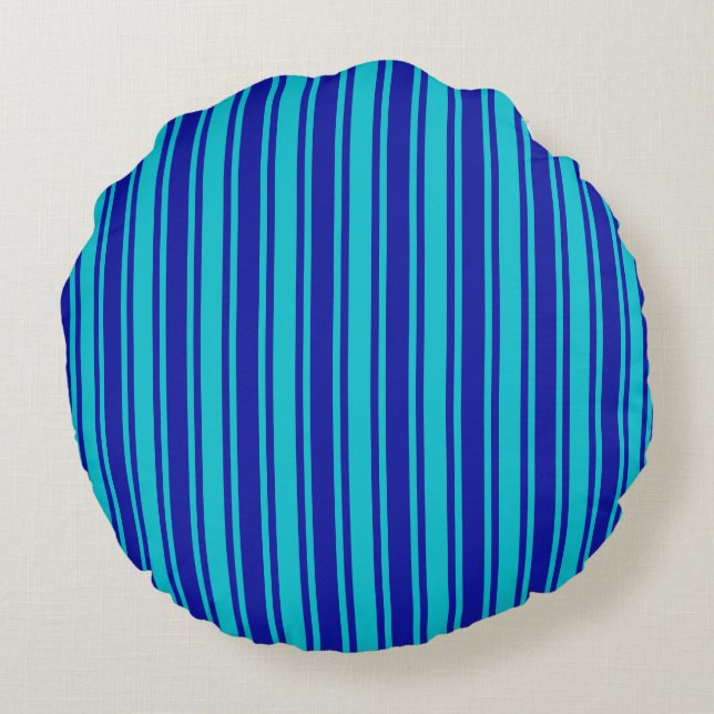Blue and turquoise candy stripes round pillow (Back)
