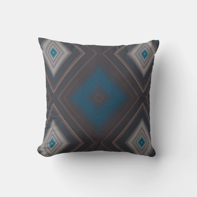 Blue and Turquoise Diamond pattern Throw Pillow (Front)