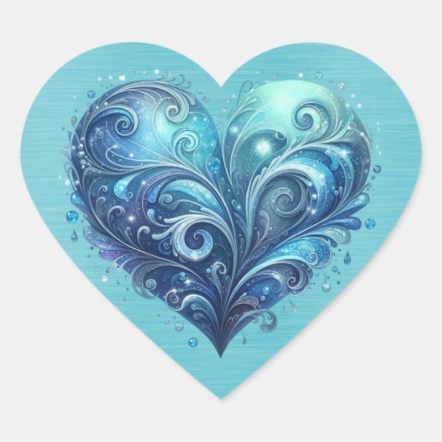 Blue and Turquoise Fancy Valentine Heart Sticker (Front)
