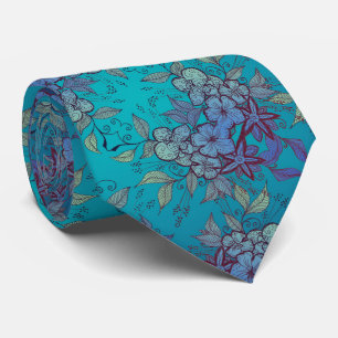 Blue and Turquoise Flower Pattern Neck Tie