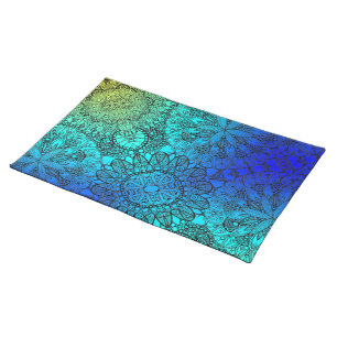 Blue and Turquoise Mandala Pattern Cloth Placemat