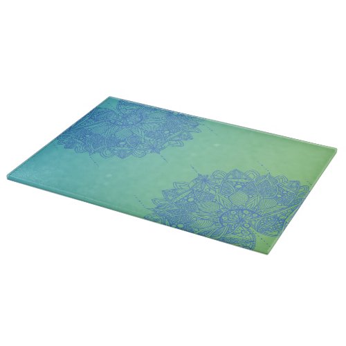 Blue and Turquoise Mandala Pattern Cutting Board