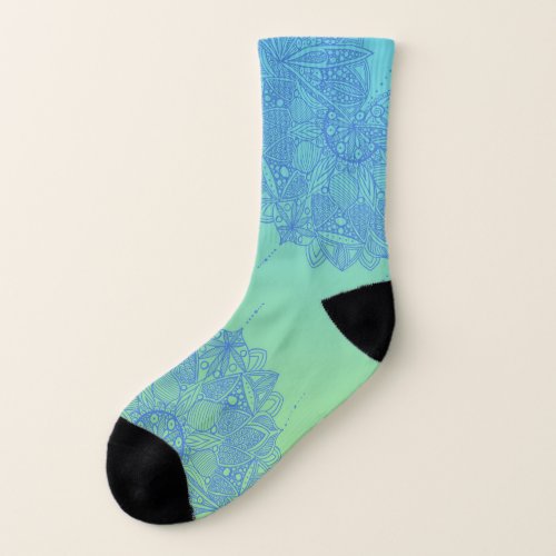 Blue and Turquoise Mandala Pattern Socks