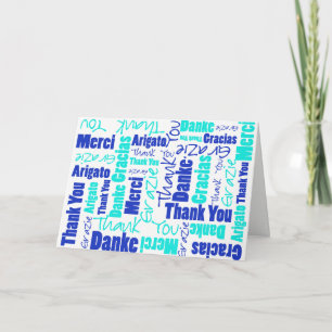Blue and Turquoise Multilingual Thank You Card