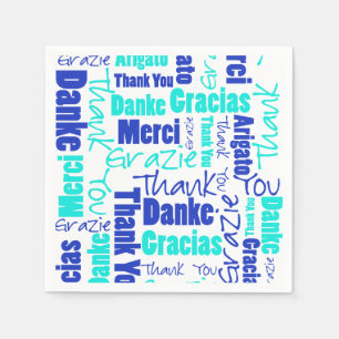 Blue and Turquoise Multilingual Thank You Paper Napkins