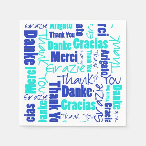 Blue and Turquoise Multilingual Thank You Paper Napkins