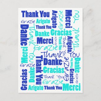 Blue and Turquoise Multilingual Thank You