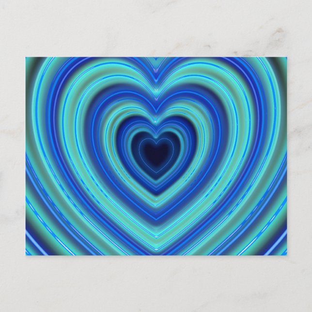 Blue and Turquoise Neon Lighted Hearts Postcard (Front)