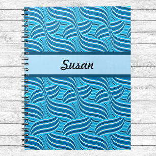 Blue and Turquoise Ribbony Swirls with Name Notebook