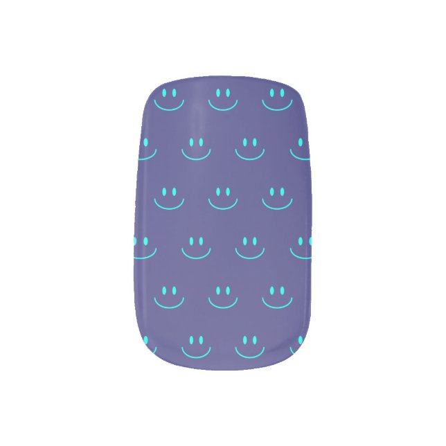 Blue and Turquoise Smile Pattern Minx Nail Art (Left Thumb)