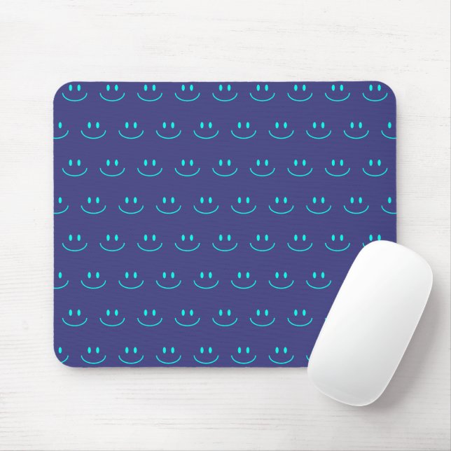 Blue and Turquoise Smile Pattern Mouse Pad (With Mouse)