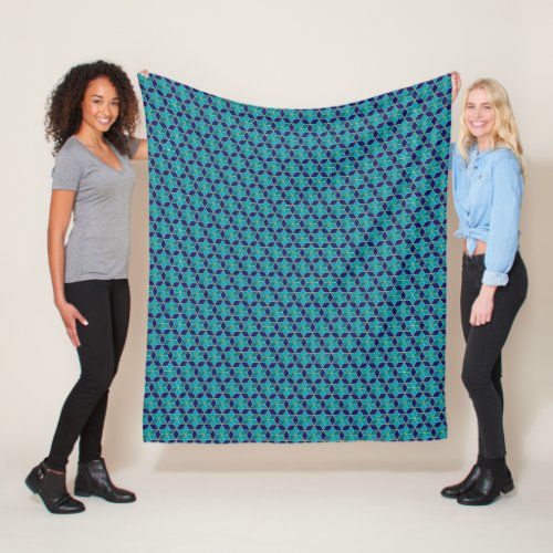 Blue and Turquoise Star of David Tessellation Fleece Blanket