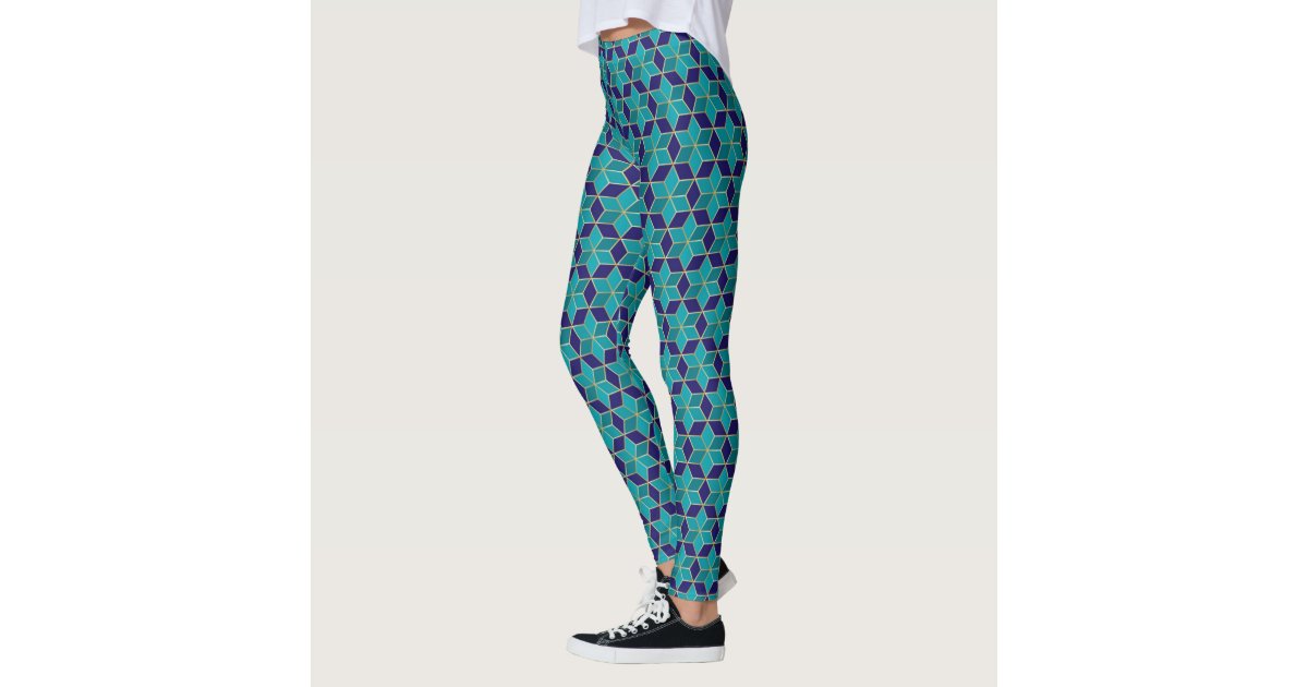 Blue and Turquoise Star of David Tessellation Leggings | Zazzle