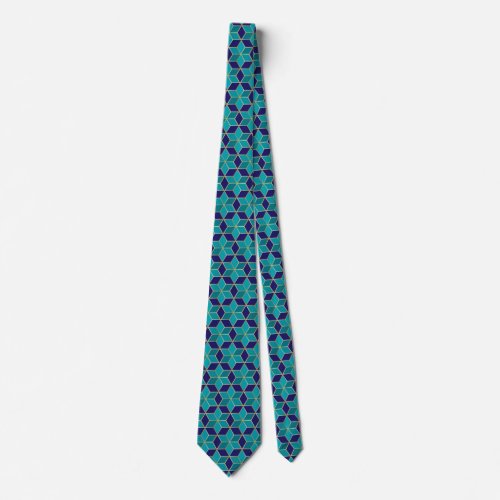 Blue and Turquoise Star of David Tessellation Neck Tie