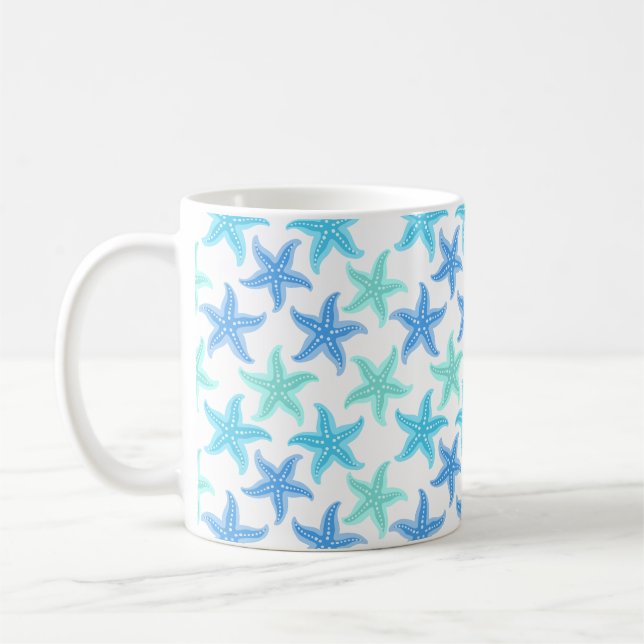 Blue and Turquoise Starfish Coffee Mug (Left)