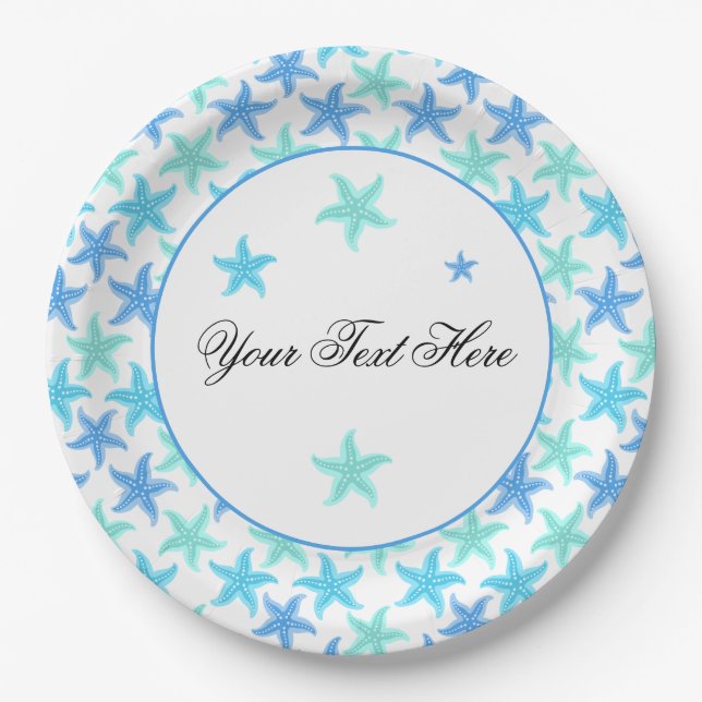 Blue and Turquoise Starfish Paper Plates (Front)