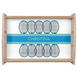 Blue and Turquoise Tennis Racket Personalized Serving Tray