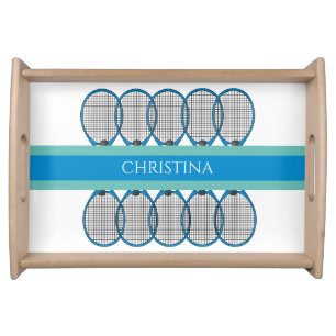 Blue and Turquoise Tennis Racket Personalized Serving Tray