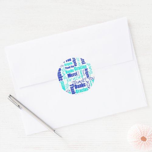 Blue and Turquoise Thank You Word Cloud Classic Round Sticker