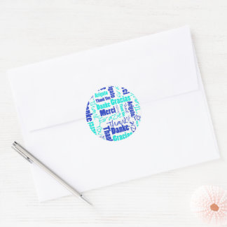 Blue and Turquoise Thank You Word Cloud Classic Round Sticker