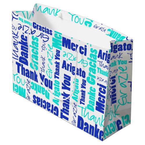 Blue and Turquoise Thank You Word Cloud Large Gift Bag