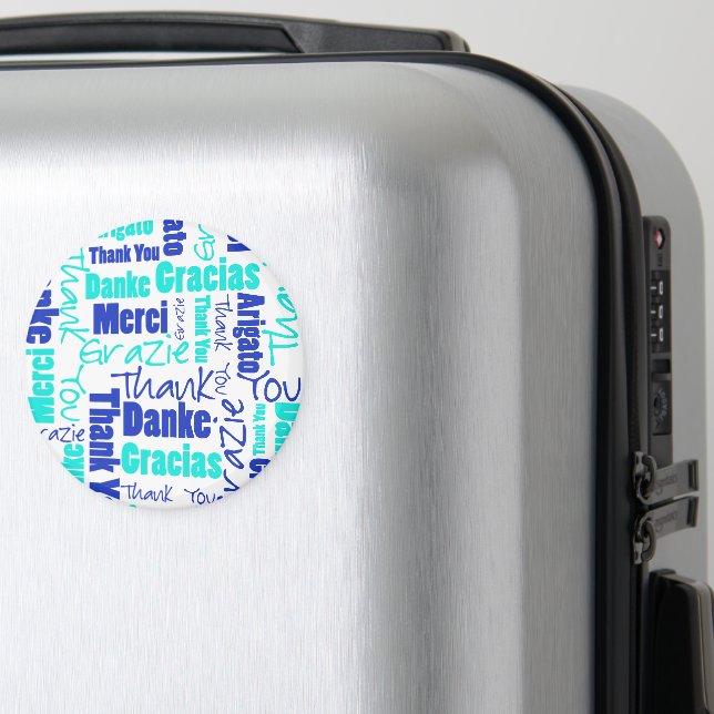 Blue and Turquoise | Thank You Word Cloud Magnet (In Situ (Luggage))
