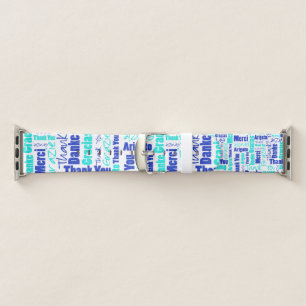 Blue and Turquoise THANK YOU Word Collage Apple Watch Band