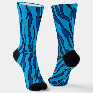 Blue And Turquoise Tiger Stripes Animal Print Socks