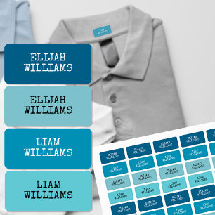Blue and Turquoise Typewriter Text Clothing Name Kids' Labels