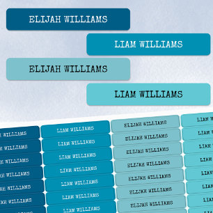 Blue and Turquoise Typewriter Text Waterproof Kids' Labels