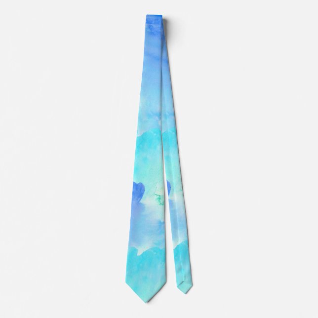 Blue and Turquoise WaterColor Look Neck Tie (Front)