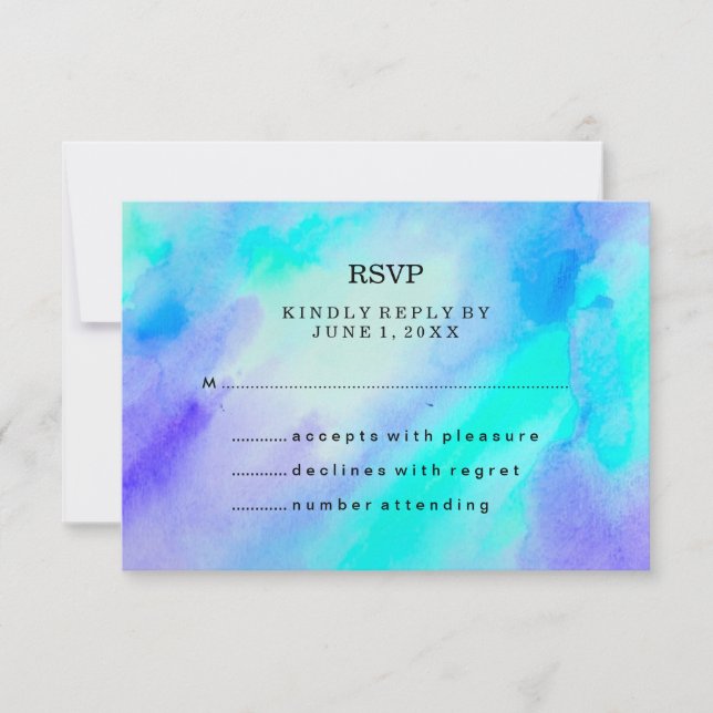 Blue and Turquoise Watercolor Look RSVP (Front)