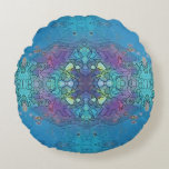 Blue and violet ocean impression round pillow