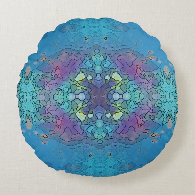Blue and violet ocean impression round pillow (Front)