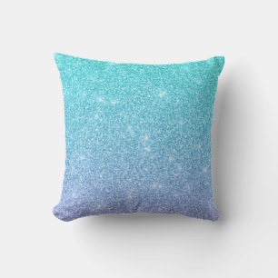 Blue And Violet Ombre Glittered Textured Throw Pillow