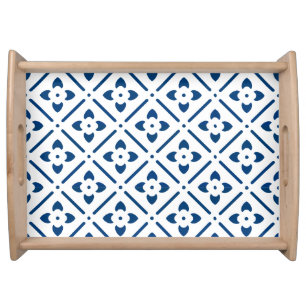 Blue and While Faux Tile Look Serving Tray