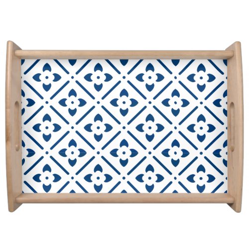 Blue and While Faux Tile Look Serving Tray