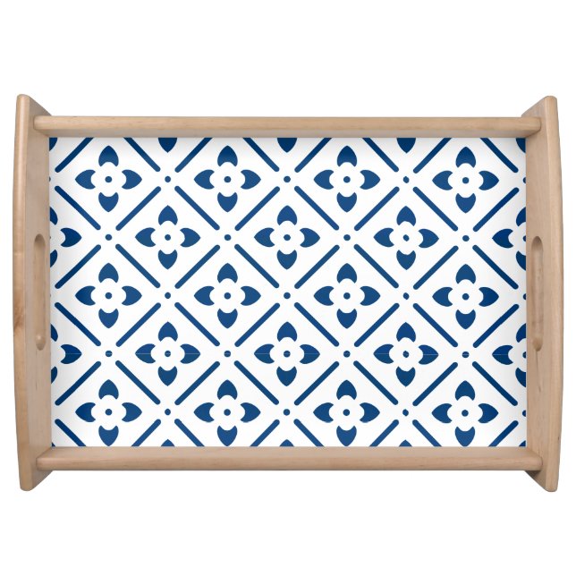 Blue and While Faux Tile Look Serving Tray (Front)