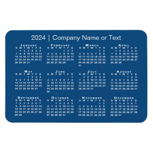Blue and White 2024 Calendar with Custom Text Magnet