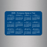 Blue and White 2025 Calendar with Custom Text Magnet<br><div class="desc">Modern custom magnet features a white 2025 calendar on a blue background. Add your company's name, your name, or other personalized text in the sidebar. (Changing the 2025 year text will NOT change the calendar.) Makes a great promotional giveaway or gift. If you'd like a different color background to match...</div>