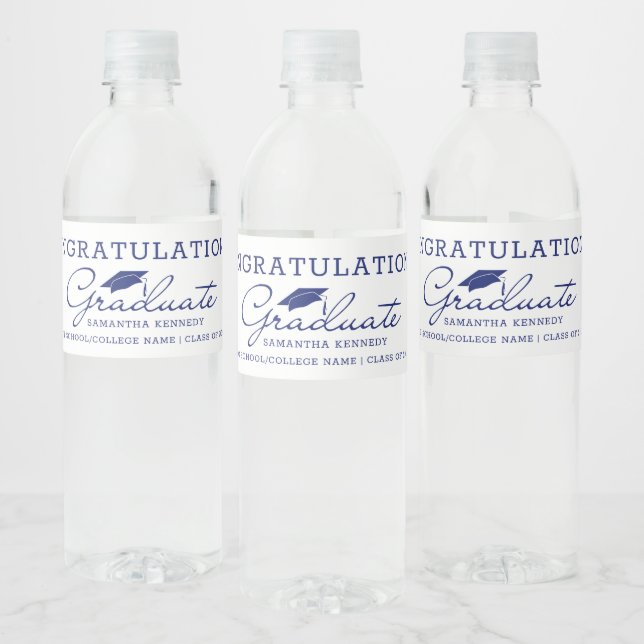Blue And White 2025 Graduate Graduation Party  Water Bottle Label (Bottles)