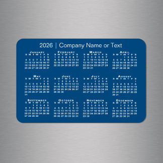 Blue and White 2026 Calendar with Custom Text Magnet