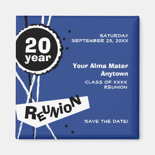 Blue and White 20 Year Class Reunion Magnet (Front)