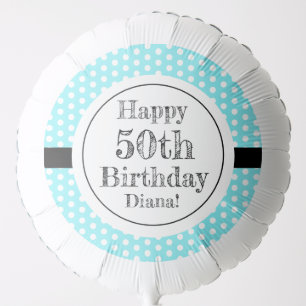 Blue And White 50th Birthday Polka Dots Balloon