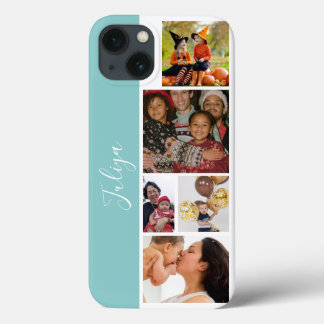 blue and white 5 photo collage script iPhone 13 case